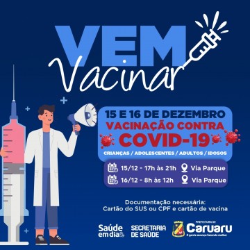 Vacinação contra Covid-19 acontece nesta sexta e sábado na Via Parque, em Caruaru 