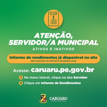 Servidores municipais já podem retirar o Informe de Rendimentos no site da Prefeitura de Caruaru