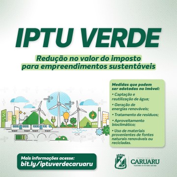 No município de Caruaru haverá desconto no valor do IPTU através de ações sustentáveis 