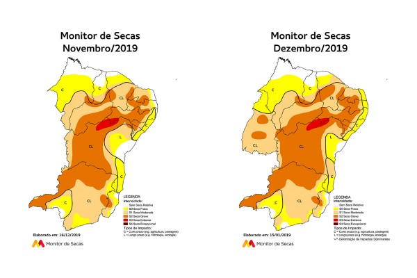Entre novembro e dezembro de 2019, a leve expansão da seca para o litoral norte fez com que todo o território pernambucano registrasse o fenômeno