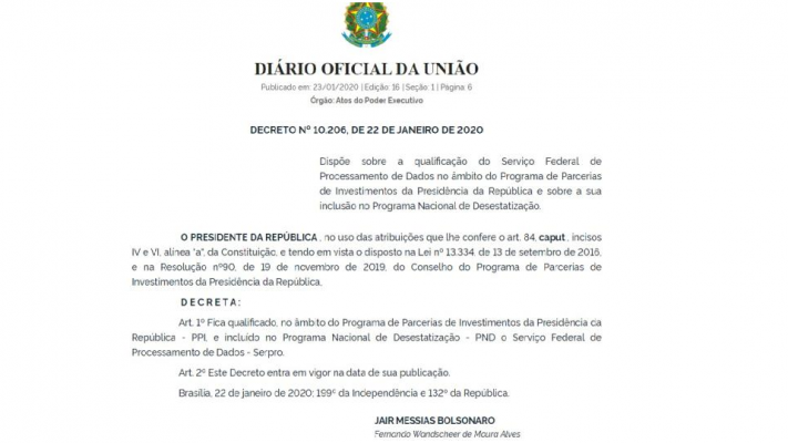 O decreto está publicado no Diário Oficial da União e entra em vigor na data de publicação.