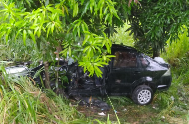  De acordo com a Polícia Rodoviária Federal (PRF), estava chovendo quando o motorista de um carro perdeu o controle do veículo,  saiu da pista e colidiu em uma árvore