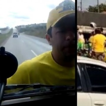Bolsonarista se pendura em caminhão para impedir passagem de veículo durante protestos em Caruaru