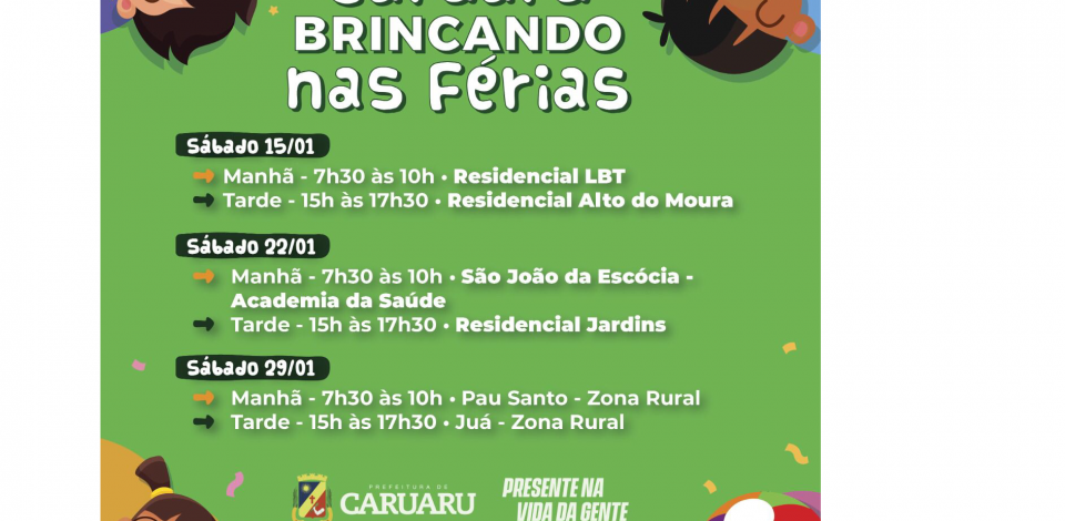 Projeto Brincando nas Férias será retomado neste sábado (15), em Caruaru