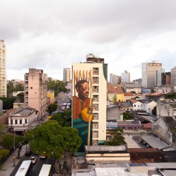 Naná Vasconcelos é homenageado em mural gigante no Centro do Recife