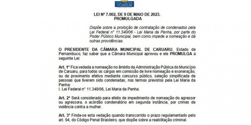 Informação consta no diário oficial do Município de Caruaru da terça-feira (9)