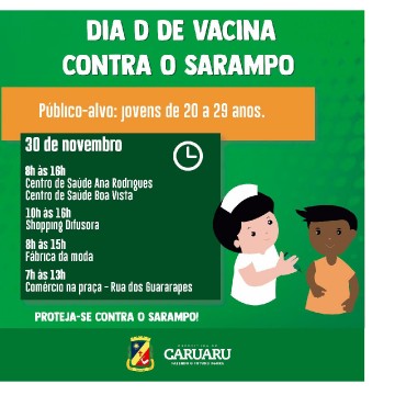 “Dia D” da Campanha Nacional de Vacinação contra Sarampo será no próximo sábado (30)