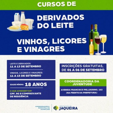 Prefeitura de Jaqueira oferece cursos gratuitos de vinhos, licores e derivados do leite