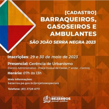 Inscrições abertas para ambulantes no São João 2023 de Serra Negra, em Bezerros