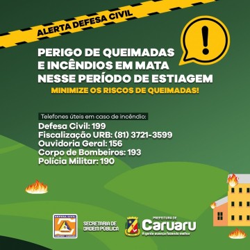 Defesa Civil de Caruaru alerta sobre perigo de queimadas e incêndios em mata durante de estiag