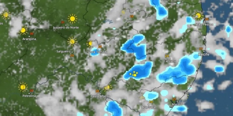O mesmo boletim aponta previsão de chuva principalmente à tarde e à noite no Agreste e Sertão